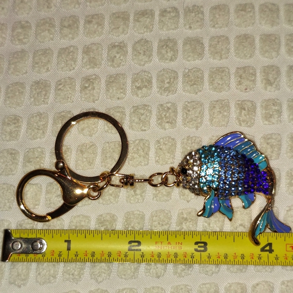 Enamel & Rhinestones Fish Keyring Purse Charm - Picture 11 of 11
